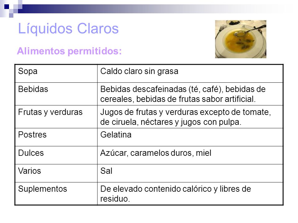 Dieta liquidos claros alimentos permitidos
